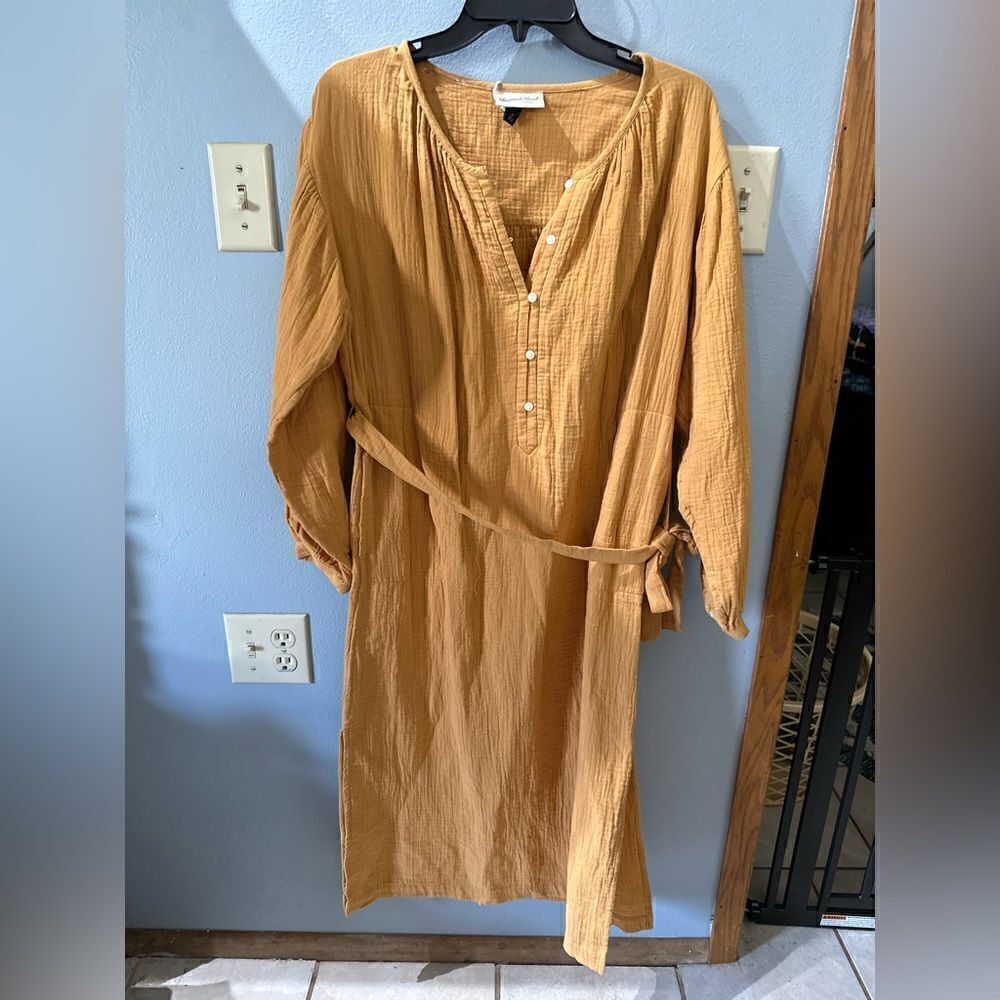 Universal Thread Long sleeve Shirtdress Tie front Pockets Midi Gold NWT XS or S - Picture 5 of 12